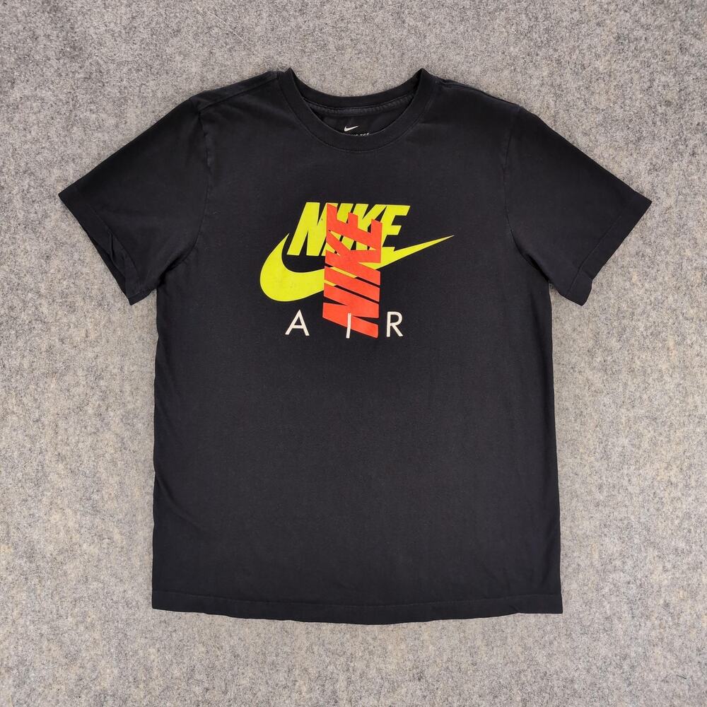 Nike Shirt Mens Medium Black Air Stacked Swoosh Graphic Logo Tee Sports Casual